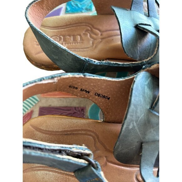 Born Karis Blue Leather Thong Wedge Shoe Sandals Size 8 Wedge D60504‎ - Picture 7 of 12